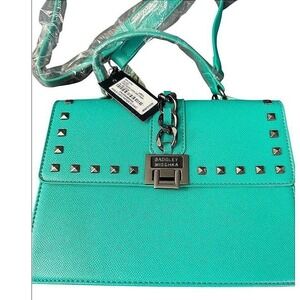 NWT Badgley Mischka Turqoise Green Crossbody Bag Studded Big Chain Lock Closure
